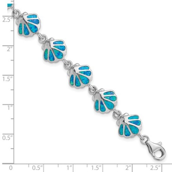 Sterling Silver created blue opal Shell Bracelet - Picture 2 of 3